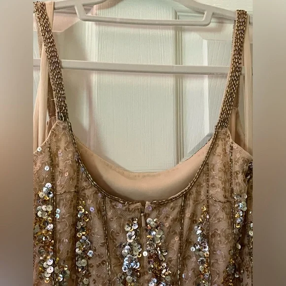 Mac Duggal Nude/Gold Sequin Embellished Midi Dress Size 0  NWOT  #10770 - Picture 9 of 11